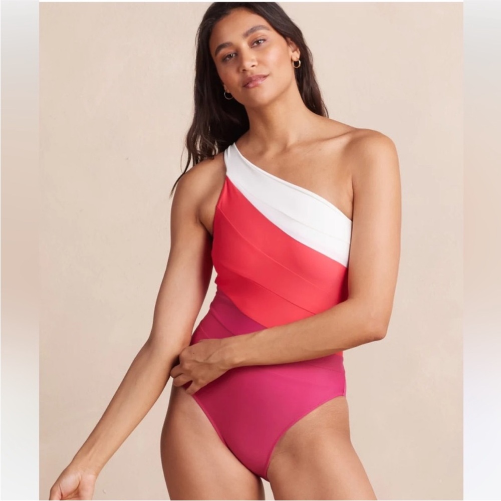 Summersalt One-Shoulder Colorblock One Piece - Red and White